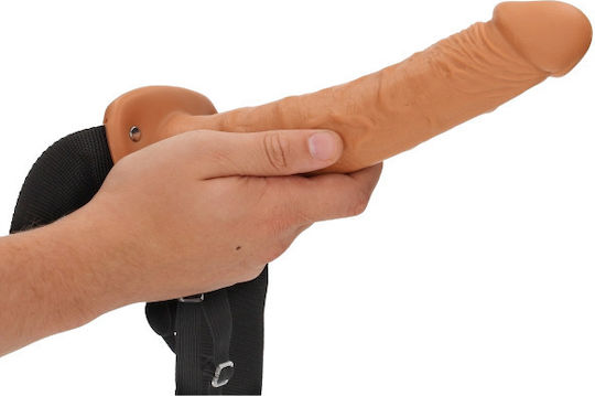 Shots Real Rock Hollow Gurtzeug mit Dildo 27cm in Braun Farbe