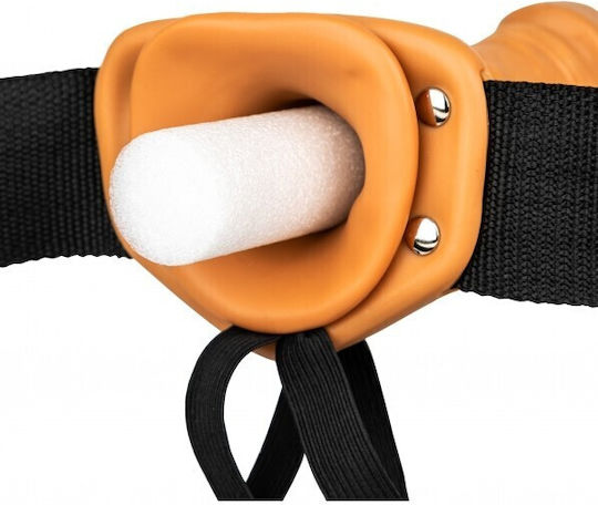Shots Real Rock Hollow Gurtzeug mit Dildo 27cm in Braun Farbe