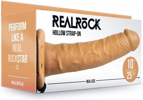 Shots Real Rock Hollow Gurtzeug mit Dildo 27cm in Braun Farbe