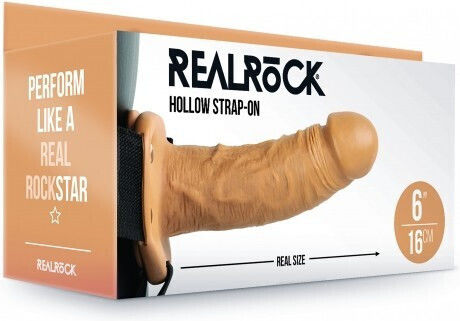 Shots Real Rock Hollow Harness με Dildo 18.5cm σε Καφέ Χρώμα