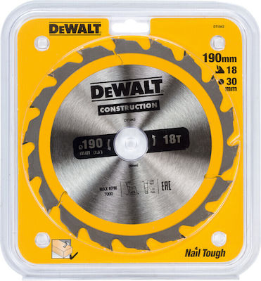 Dewalt DT1943 Δίσκος Κοπής Ξύλου 190mm με 18 Δόντια