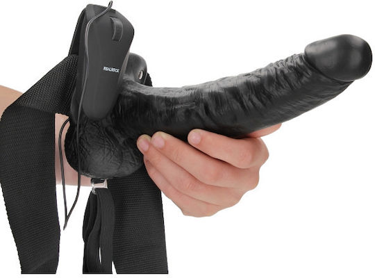 Shots Real Rock Hollow With Balls Harness with Dildo 27cm and Vibration in Black Color