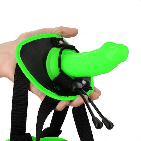 Shots Ouch Glow In The Dark Harness with Dildo in Green Color