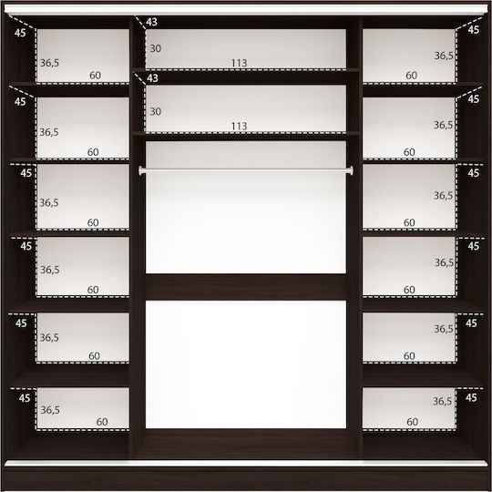 Ușă triplă Dulap de Haine Glisare Adler cu Oglindă Wenge 240x60x240cm