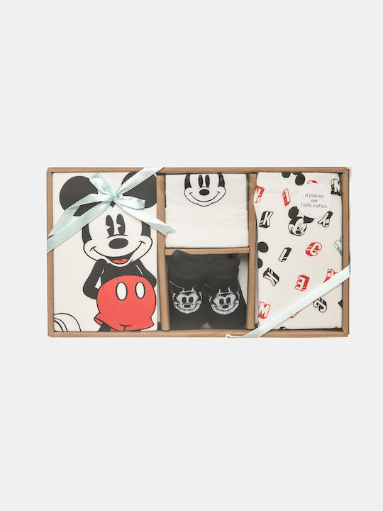 Alouette Mickey Mouse Set Body pentru Bebeluși Mânecă lungă cu Pantaloni Bej 4buc