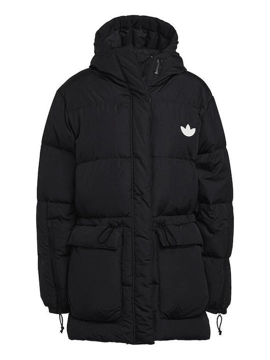 Fashion Down Μακρύ Γυναικείο Puffer Μπουφάν για Χειμώνα Μαύρο