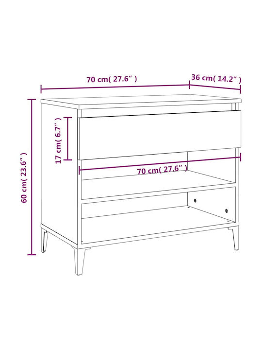 Metallic Shoe Organizer with 2 Shelves Concrete 70x36x60cm