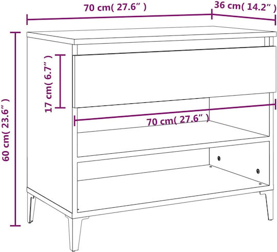 Metall Schuhschrank mit 2 Regalen Concrete L70xW36xH60cm