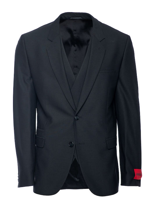 Hugo Boss Ανδρικό Κοστούμι Με Γιλέκο με Στενή Εφαρμογή Μαύρο