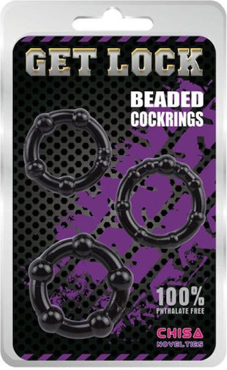Chisa Novelties Beaded Cock Rings Black