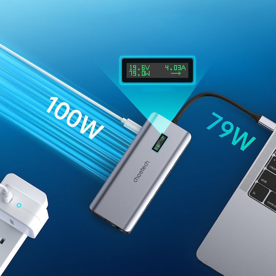 Choetech USB-C Docking Station with HDMI 4K Ethernet Gray (HUB-M26)