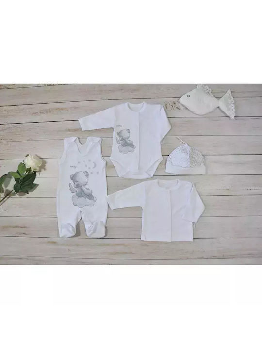 Jukki Angel Bear Set Body pentru Bebeluși Mânecă lungă Alb