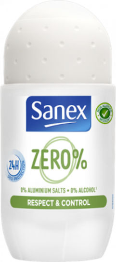 Sanex Zero 0% Respect & Control 24h Deo Protection Αποσμητικό 24h σε Roll-On Χωρίς Αλουμίνιο 50ml