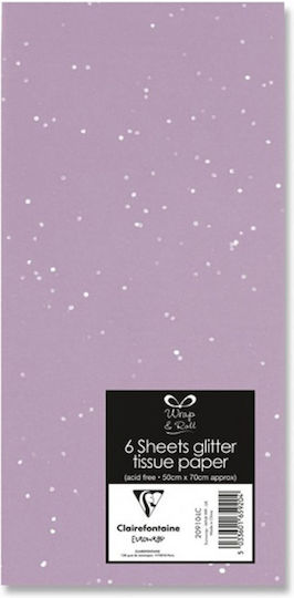Clairefontaine Χαρτί Αφής/Μεταξόχαρτο Glitter Μωβ 6 Φύλλα 50x70εκ.