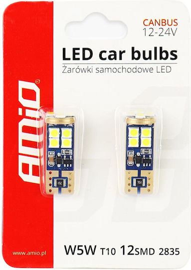 AMiO Lampen Auto T10 / W5W Canbus LED Weiß 12-24V 2Stück