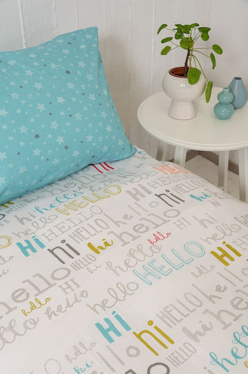 Viokarpet Naf Naf Hello 354 Weiß Hellblau Kinderbettlaken-Set