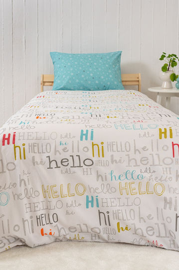 Viokarpet Naf Naf Hello 354 Weiß Hellblau Kinderbettlaken-Set