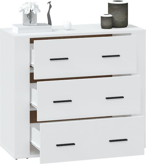 Wooden Chest of Drawers with 3 Drawers White 80x33x70cm