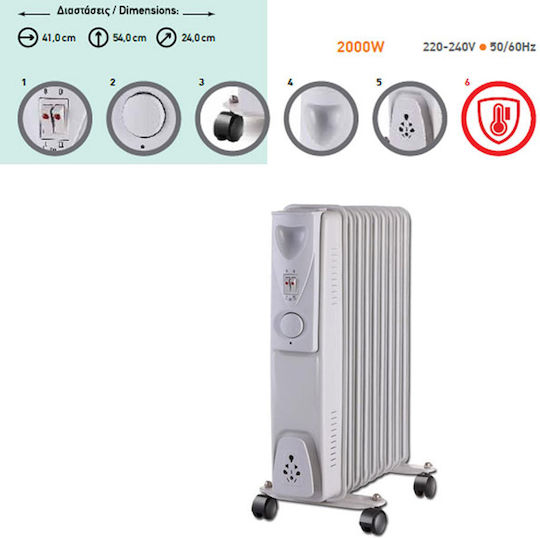 Eurolamp Καλοριφέρ Λαδιού με 9 Φέτες 2000W