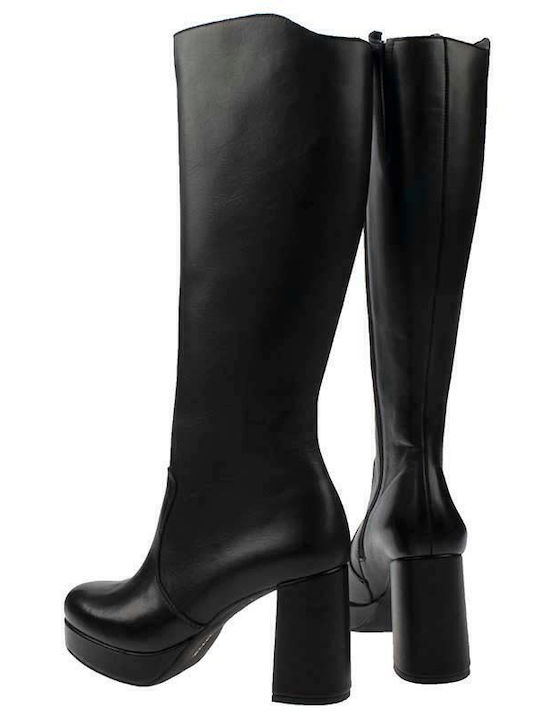 Leather High Heel Women's Boots with Zipper Black
