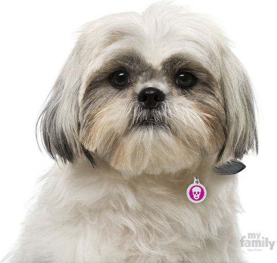 My Family Glam Skull Hundemarke Rundschreiben Rosa Metall Klein 2.85cm