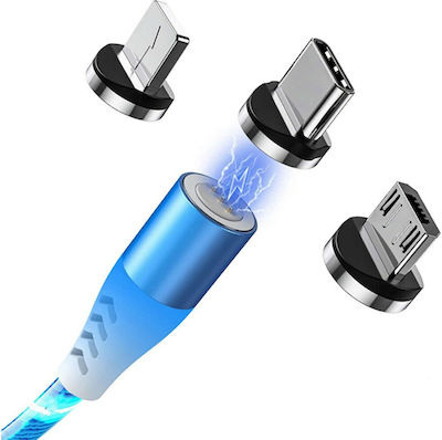 Simoni Racing Magnetic USB to Lightning / Type-C / micro USB Cable Μπλε 1m (SRCLC)