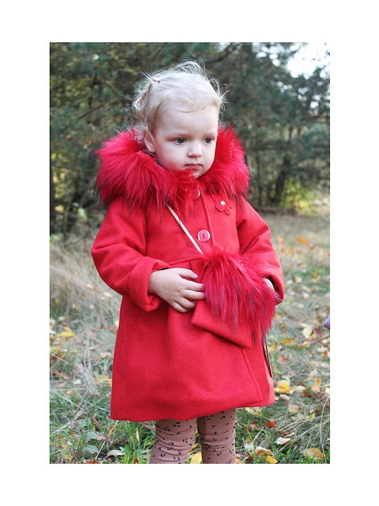 Baby coat with fur and bag red (18-36 months)