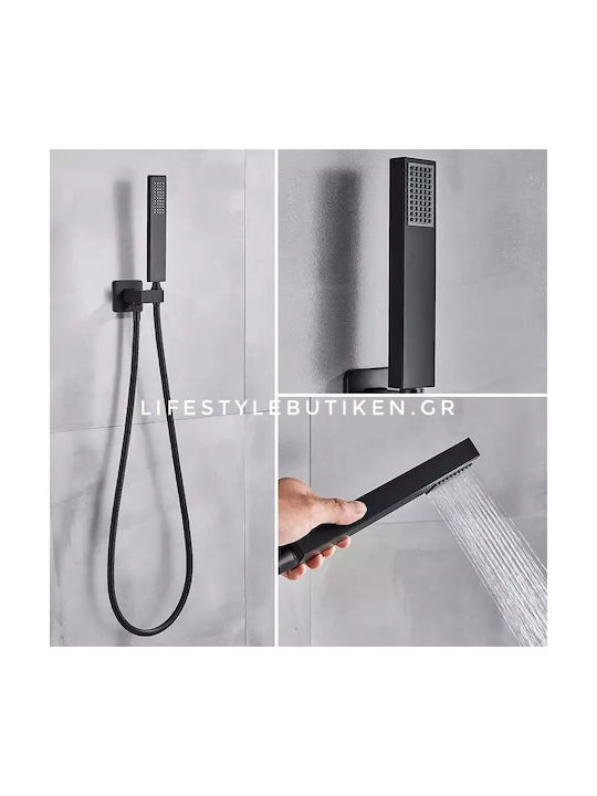 Naron Built-in Mixer, Hand Shower & Shower Head Set for Shower 3 Exits Black