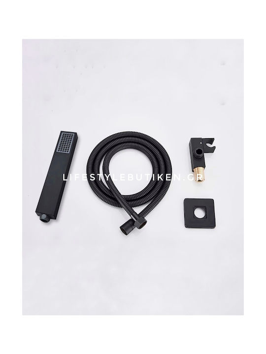 Naron Built-in Mixer, Hand Shower & Shower Head Set for Shower 3 Exits Black