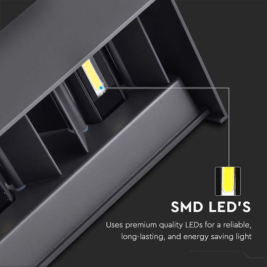 V-TAC Επιτοίχια Εξωτερική Πλαφονιέρα LED IP65 24W με Φυσικό Λευκό Φως Διπλής Δέσμης 20x10x10εκ.