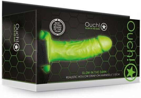 Shots Ouch Realistic Glow In The Dark Strap Ons with Dildo 7cm in Green Colour