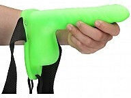 Shots Ouch Ribbed Hollow Glow In The Dark Harness με Dildo 21cm σε Πράσινο Χρώμα