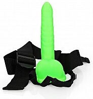 Shots Ouch Ribbed Hollow Glow In The Dark Harness με Dildo 21cm σε Πράσινο Χρώμα