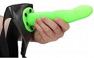 Shots Curved Hollow Glow In The Dark Harness with Dildo 20.6cm in Green Color