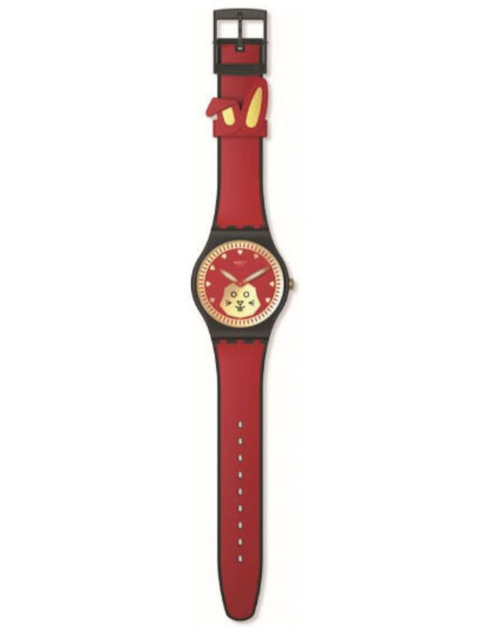 Swatch Year of the Rabbit Men's Watch 41mm Battery with Red Rubber Strap
