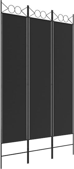 vidaXL Decorativ Paravan Tesatura cu 3 Panouri Black 120x200cm