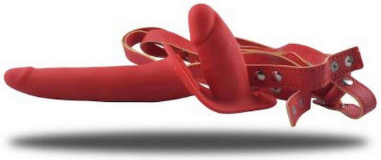 Toyz4lovers Double Enjoyment Harness with Double Dildo 15cm in Red Color
