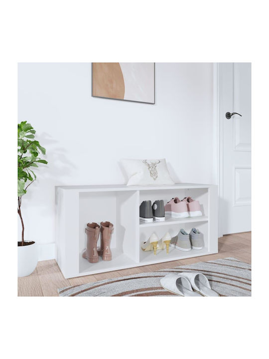 Wooden Shoe Organizer with 2 Shelves White 100x35x45cm