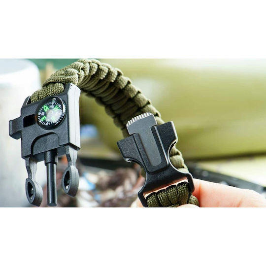 EDC Outdoor EDC Survival Bracelet With Rope Sparkler Whistle And Compass Green
