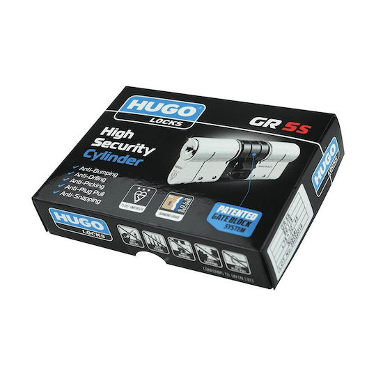 Hugo Locks Lock Cylinder Security GR5S 75mm (30-45) with 5 Keys Silver