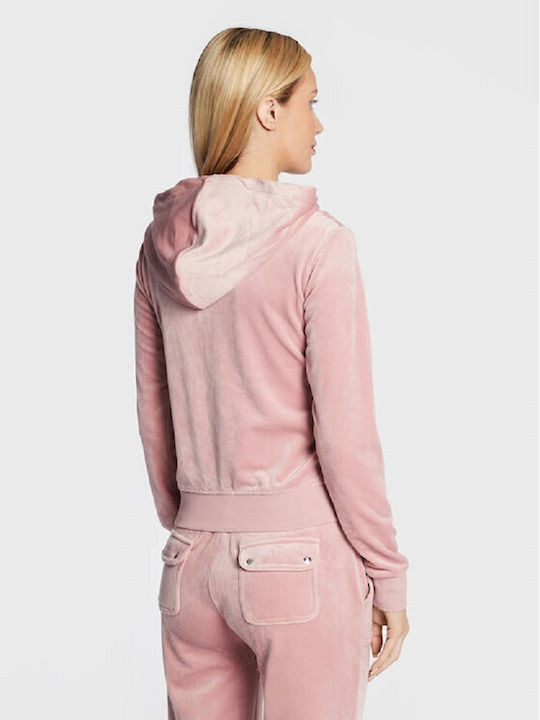 Juicy Couture Women's Hooded Velvet Cardigan Pink