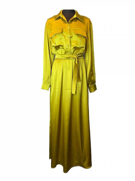 Maxi Hemdkleid Satin Gelb