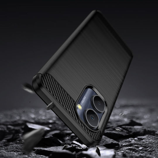 Hurtel Carbon Umschlag Rückseite Silikon Schwarz (Realme C33)