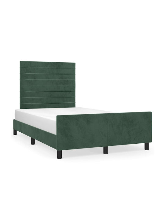 Κρεβάτι Ημίδιπλο Επενδυμένο με Ύφασμα Σκούρο Πράσινο για Στρώμα 120x200cm