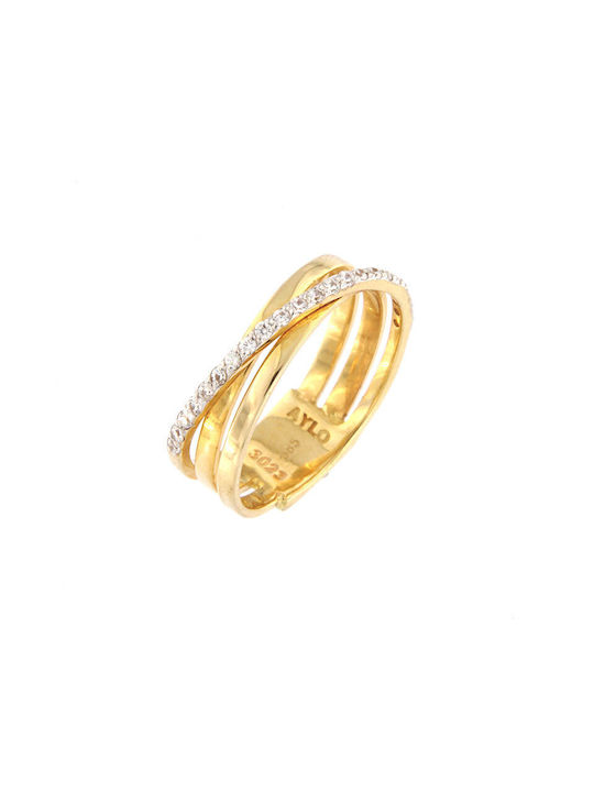 14K Yellow gold women's ring decorated with white cubic zirconia.