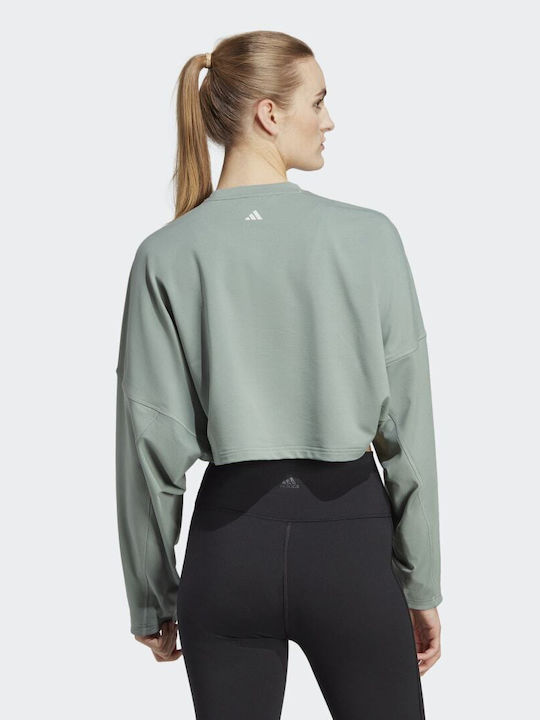 Adidas Yoga Studio Damen Sportliches Crop Top Langärmelig Silver Green