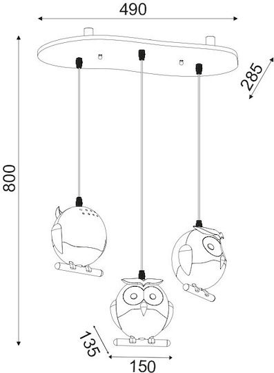 Aca Kids Plastic Chandelier Ceiling Light E14 Owl Pink 13W 49cm