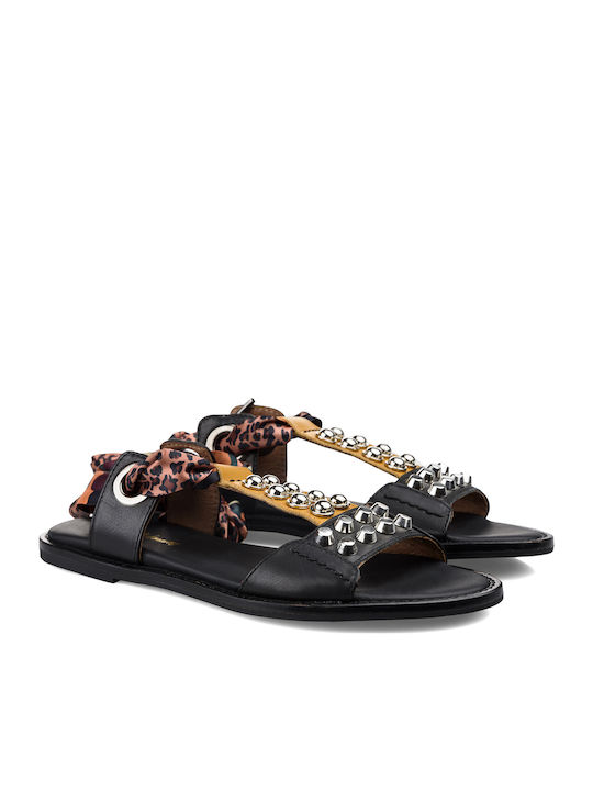Flache Sandalen für Damen mit Riemen in Schwarz Farbe
