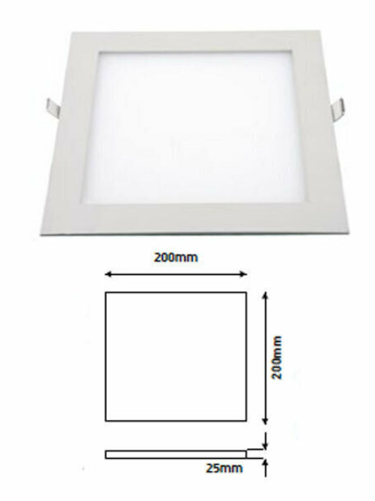 Eurolamp Τετράγωνο Χωνευτό LED Panel Ισχύος 16W με Θερμό Λευκό Φως 20x20εκ.