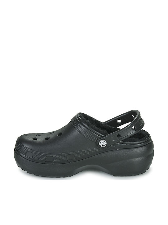 Crocs Classic Platform Lined Σαμπό με Γούνα Μαύρα